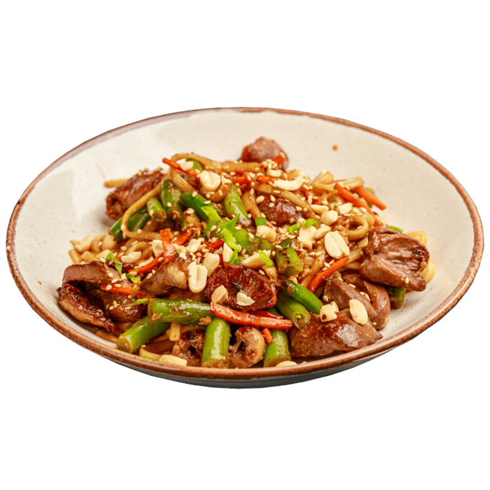 Удон с куриными сердечками